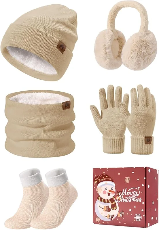 Visita la tienda de Niwicee Niwicee Gorro Bufanda y Guantes Invierno Set 5PCS Gorro Invierno Pantalla Táctil Calentadores de Orejas de Felpa Conjunto de Calcetines Térmicos Bufanda Larga para Invierno Regalo para Mujer — Ropa Navidad