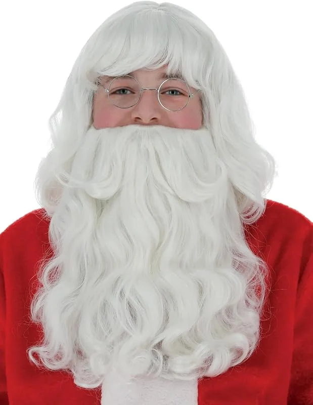 Visita la tienda de Smiffy's Smiffys Kit de disfraz de Papá Noel, Blanco, con peluca y barba, 38 cm, 15in, Deluxe Halloween, Carnaval — Ropa Navidad