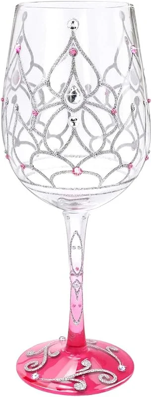 Visita la tienda de NymphFable NymphFable Copa de Vino Pintada a Mano Corona de la Princesa Copa de Vino Tinto 15 oz para Cumpleaños, Bodas, Fiestas de Compromiso — Vino y mesa festiva