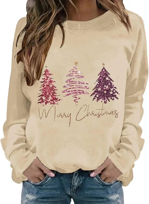 tacniseyw Suéter de Navidad para mujer, con estampado de árbol, suéteres divertidos de Navidad, tallas grandes, manga larga, cuello redondo, camisetas de invierno de gran tamaño, suéteres de Navidad — Ropa Navidad
