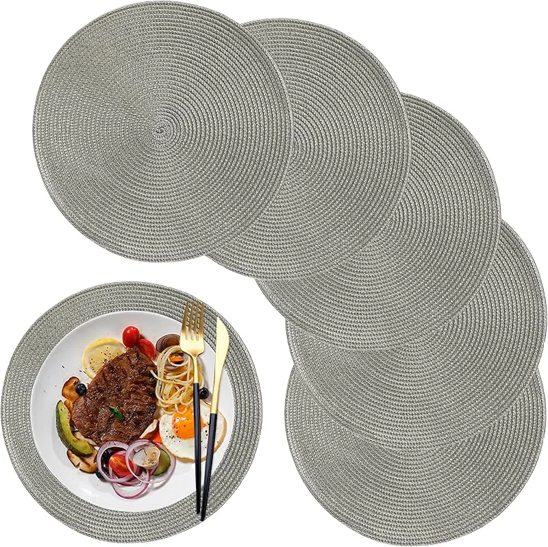 Visita la tienda de maifey Juego de 6 Manteles Individuales Redondos, 12.6 Inch, Lavables Polipropileno manteles Individuales plastico, Salvamanteles Individuales, para Mesa de Cocina, Fiestas, Bodas(Gris, 32cm) — Hogar y cocina