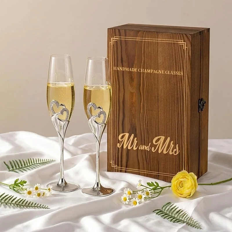 Visita la tienda de Inweder Copas de Champán Plata para Boda: con Caja Regalo de Madera, 2 Pcs — Vino y mesa festiva