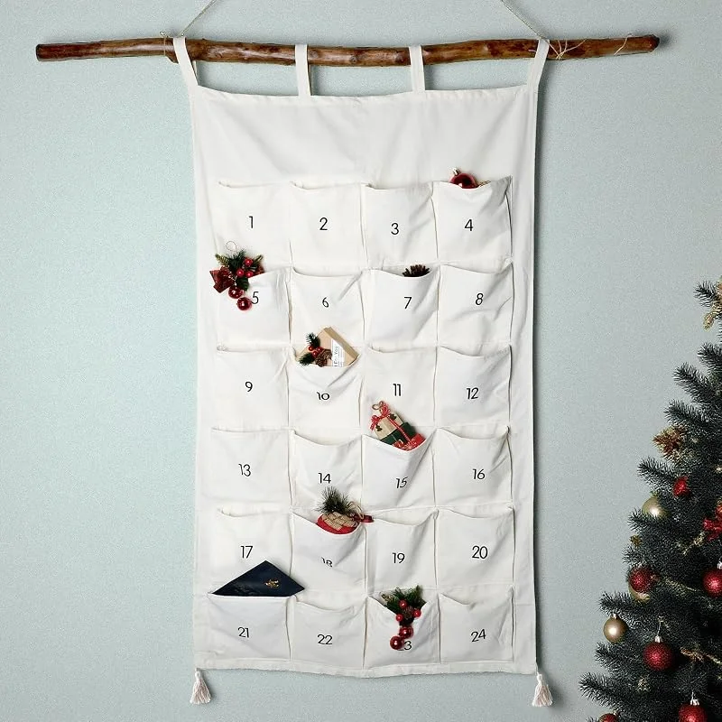 I LOVE MOM Calendario de Adviento para rellenar, calendario de cuenta atrás para colgar con 24 bolsitas de tela, decoración navideña reutilizable para niños y familia — Adviento y mesa