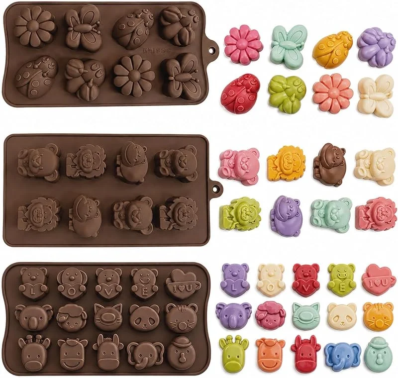 ZhouWei 3 Piezas Molde Chocolate Silicona, Moldes Animales Antiadherente — Hogar y cocina
