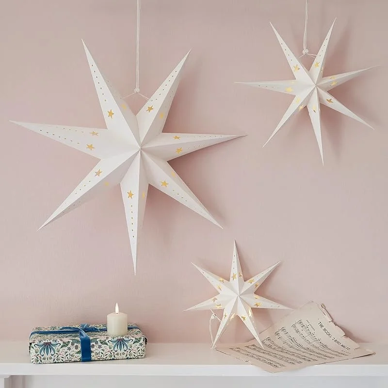 Visita la tienda de Lights4fun Lights4fun Juego de 3 Estrellas LED de Papel, decoración navideña, Funciona con Pilas, Temporizador, Estrellas Luminosas, habitación Infantil — Decoracion Navidad