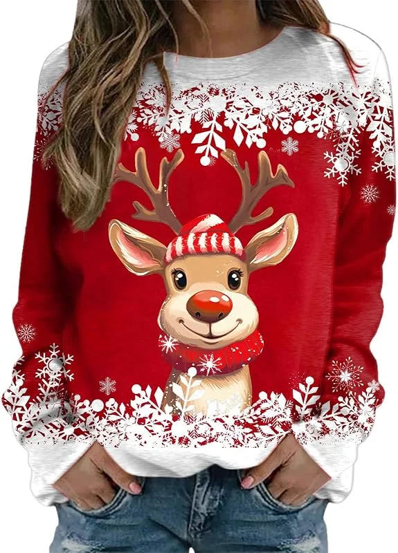 Generisch Jersey de Navidad para mujer, divertida sudadera de Navidad, camiseta de Navidad, manga larga, suéter de Navidad, camiseta fea, traje de Navidad de algodón, disfraz de Navidad — Ropa Navidad