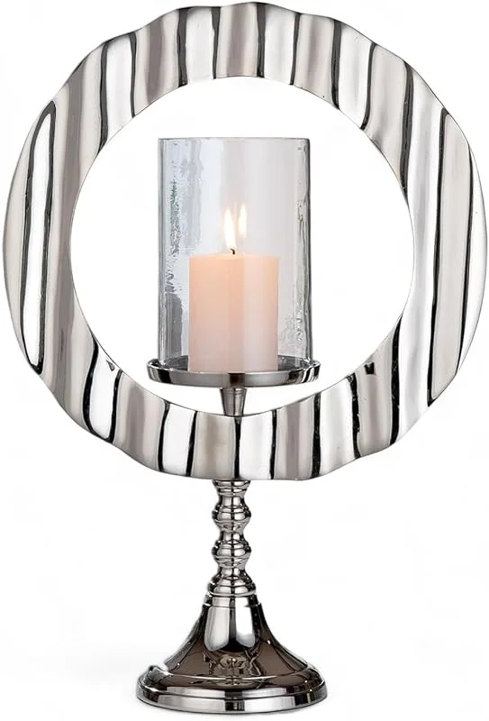 Casablanca modernes Design Casablanca Circulus - Candelabro Redondo de Aluminio y Cristal, Plateado, Brillante, Altura 46 cm — Cena a la luz de velas