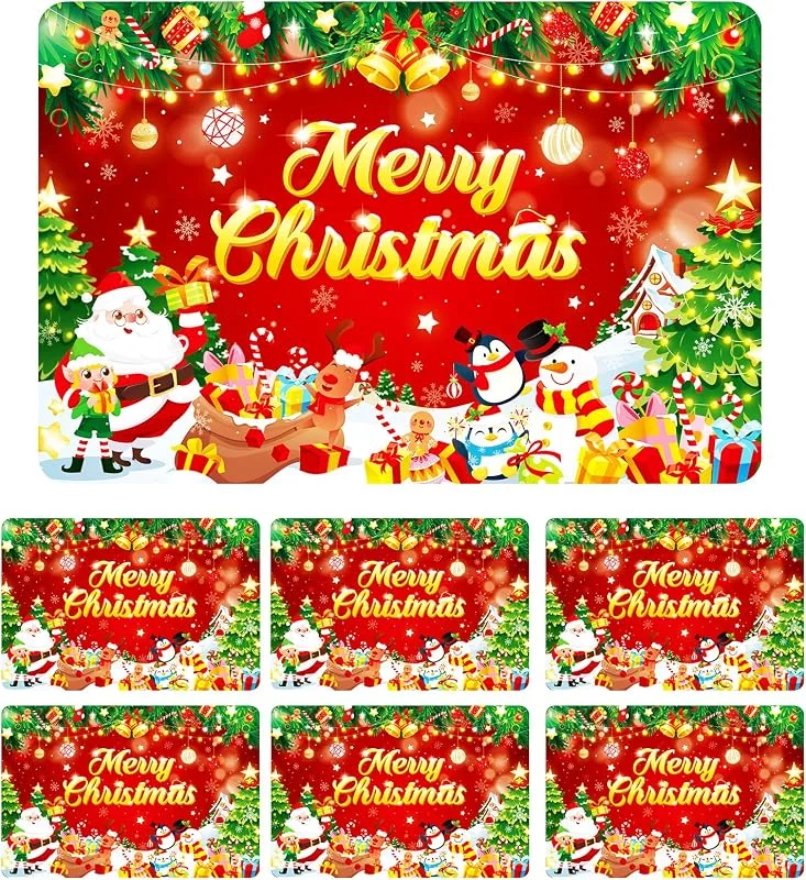 Pwsap 6 Manteles Individuales Navideños de PVC, Papá Noel Reno Snowman Salvamanteles de Mesa, Rojos Lavables Salvamanteles Individuales para Fiestas Navideñas Mesa de Cocina Hogar Decor, 42 x 28cm — Hogar y cocina