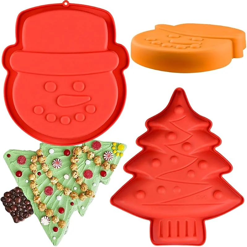 HGSHUO Moldes de Silicona Árbol de Navidad Molde Navidad Molde de Pastel Arbol Navidad Molde de Chocolate Papá Noel Moldes para Tartas Moldes de Repostería 2 Piezas — Hogar y cocina