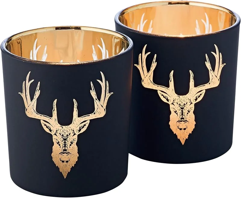 Visita la tienda de EDZARD EDZARD Set 2 Vasos portavelas Lio (H 8 cm, Ø 7, 5 cm), cristal negro mate — Cena a la luz de velas