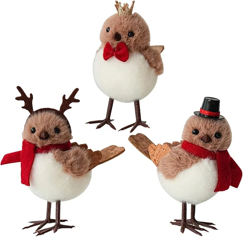 PRETYZOOM 3 Piezas Figura de Pájaro Navideño Redonda de Espuma y Tela para Mesa — Decoracion Navidad