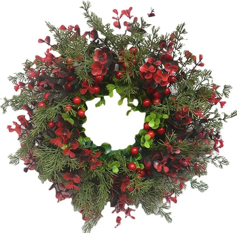 KOMUNJ Corona artificial de Navidad para puerta de casa, corona artificial para decoración de la puerta de casa para interior y exterior, decoración navideña para puerta, ventana, chimenea, Navidad — Decoracion Navidad