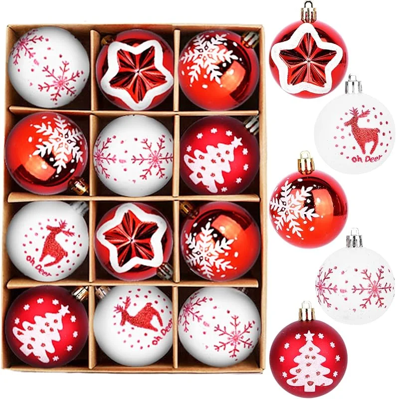 Visita la tienda de Tiazhan Juego de 12 bolas de Navidad de plástico brillantes, adornos para árbol con ganchos, 6 cm — Decoracion Navidad