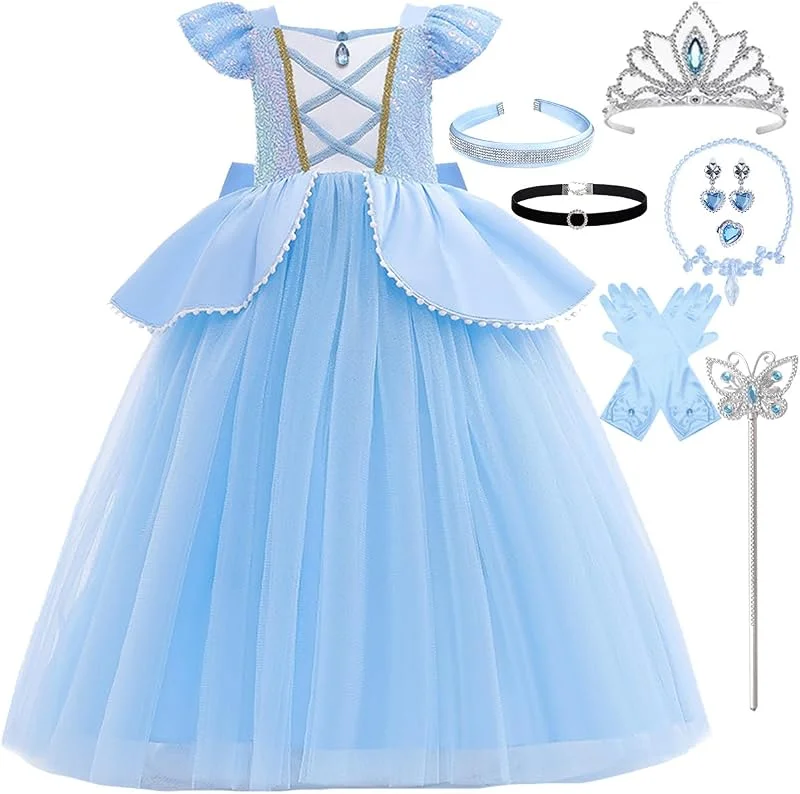 Visita la tienda de LiUiMiY Disfraz Princesa Niñas Vestido Tul Azul con Accesorios para Halloween Carnaval Navidad Fiesta Cumpleaños — Ropa Navidad