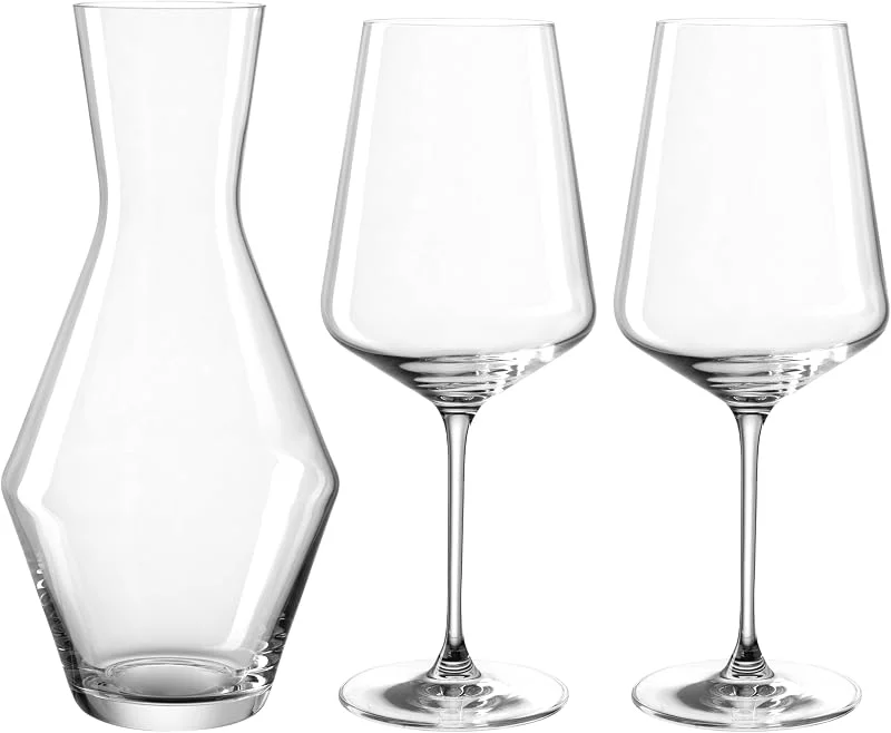 Leonardo Puccini 069528 - Juego de 3 copas de vino con jarra de cristal, aptas para lavavajillas, copas de vino de 560 ml y 1400 ml — Vino y mesa festiva