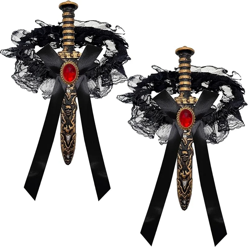 LUKIUP 2 Piezas Espada Pirata, Espada de Liga Encaje Negro Lazo Pierna Anillo Con arco Accesorios, Pirata para Mujer Cosplay Fiesta de Máscaras Accesorios Carnaval — Ropa Navidad