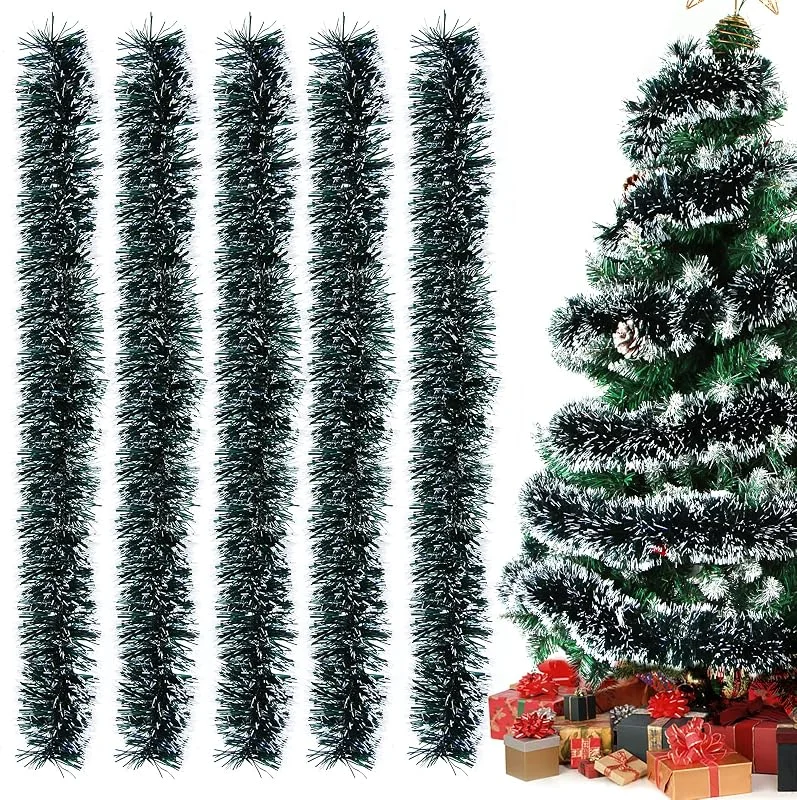 Aurasky Guirnalda Verde Oscuro de Navidad, Espumillón 10m, Abeto, Árbol Verde, Brillante Metálica, Oropel para Decoración — Decoracion Navidad