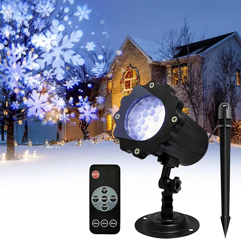BORDEAG ProyectorS LucesS Navidad, IP65 Impermeable LucesS ProyectorS De Nieve Navideña con Mando, Luces Proyector Copo De Nieve, Luces De Proyector De Navidad para Año Nuevo, Fiesta, Boda, Jardín — Luces Navidad