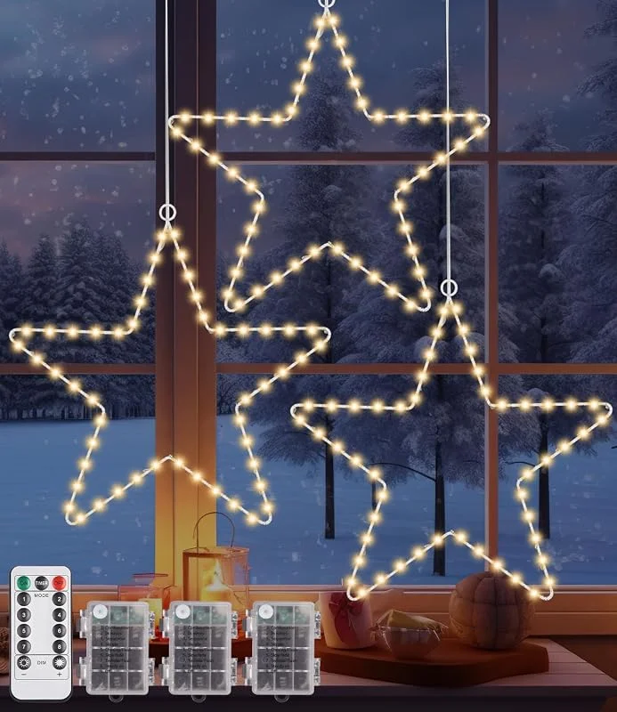Kureny Luces de Estrella de Pascua LED, decoración de Ventana de Estrella iluminada — Decoracion Navidad