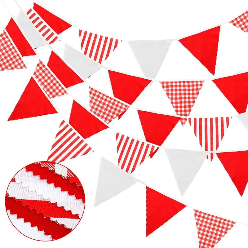 Visita la tienda de G2PLUS G2PLUS 12m Banderines Tela, Guirnalda de Banderines con 42 Rayas Rojo — Decoracion Navidad
