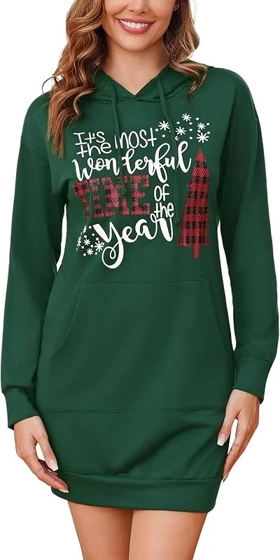 Visita la tienda de Terecey Terecey Vestido Sudadera Mujer Elegante Sudadera Larga con Capucha para Mujer Vestido con Capucha Mujer con Bolsillo de Otoño Invierno Sudadera Vestido Manga Larga de Color Sólido — Ropa Navidad