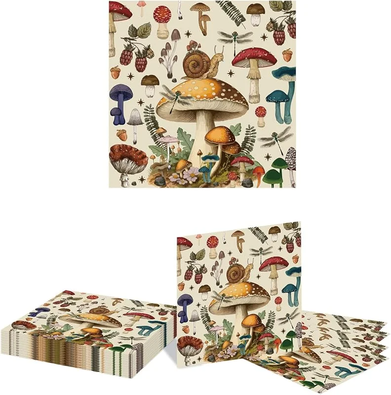 Kotkiddy 20 Piezas Servilletas Vintage de Diseño de Champiñones de Papel para Cena, Decoración para Acción de Gracias y Otoño en el Hogar y Comedor — Adviento y mesa