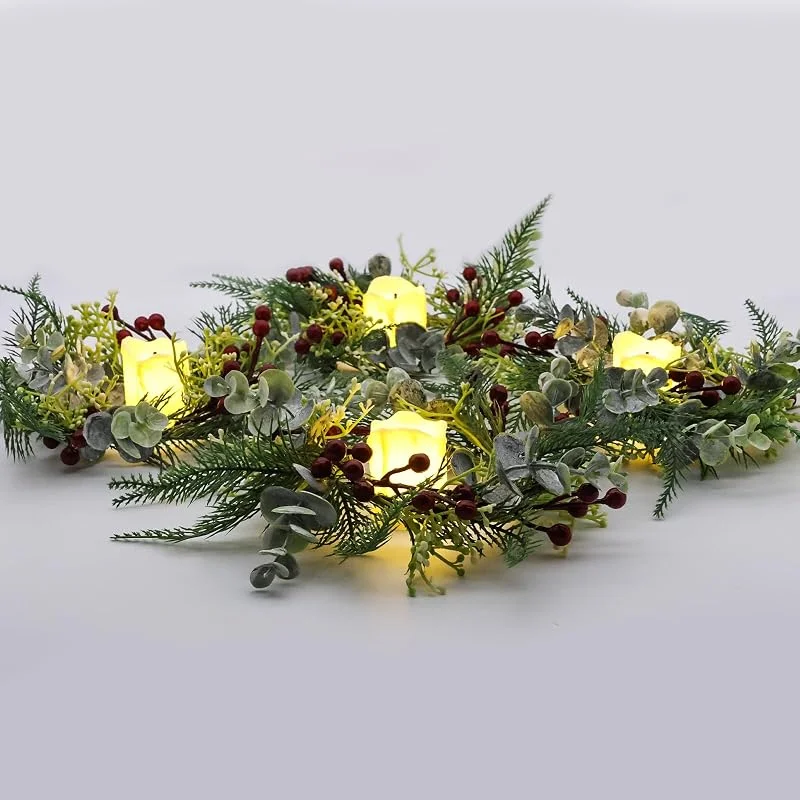 GAROMIA 4 piezas corona de Navidad corona de Adviento con velas LED corona de mesa para Navidad corona de Navidad corona de Adviento decoración corona decorativa decoración navideña — Adviento y mesa