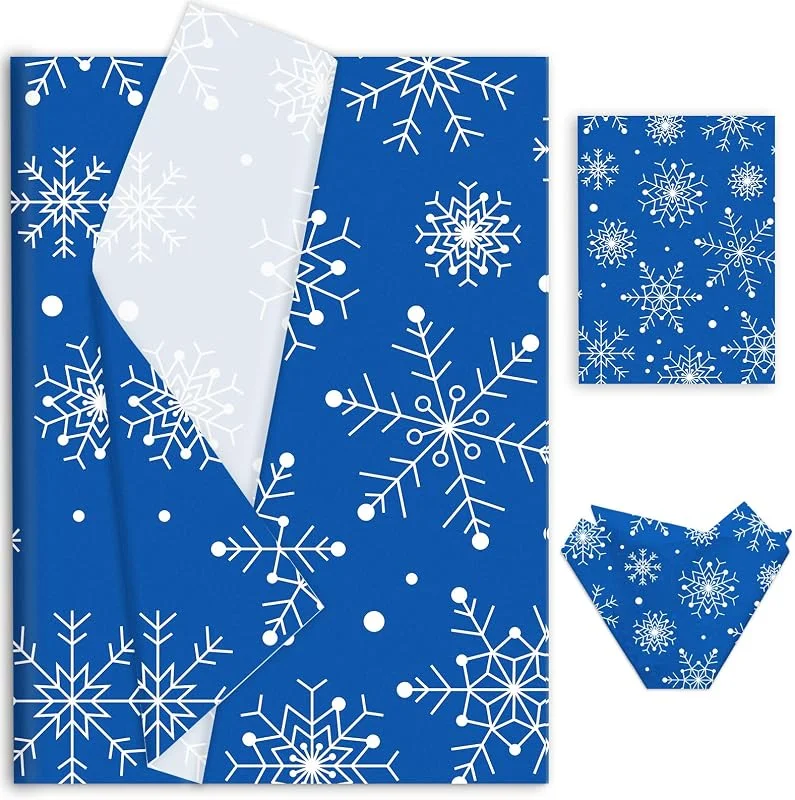 Whaline 100 hojas de papel de seda de Navidad de invierno, azul oscuro, blanco, copo de nieve, papel de regalo decorativo para Navidad, fiesta en casa, manualidades, 14 x 20 pulgadas — Envoltorio regalo
