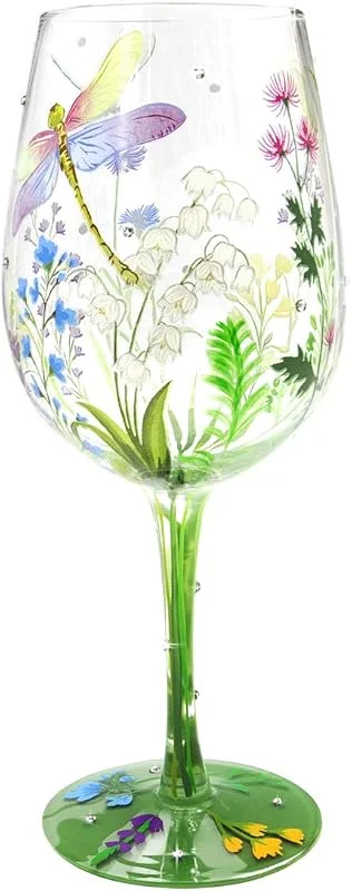 Visita la tienda de NymphFable NymphFable Copa de Vino Pintada a Mano Coloridas Libelulas Flores Copa de Vino Tinto 15 oz para Cumpleaños, Bodas, Fiestas de Compromiso — Vino y mesa festiva