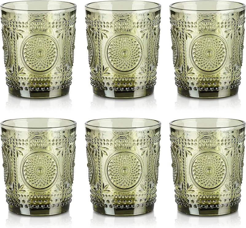 Visita la tienda de Joeyan Joeyan 320ml Vasos de Cristal agua Verde, Relieve Girasol Floral, Juego de 6 — Vino y mesa festiva
