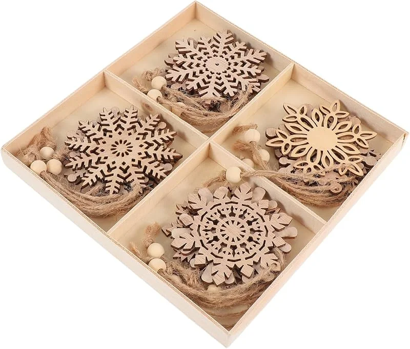 PRETYZOOM 16 Piezas Colgante Hueco Adorno Navideño de Madera Cuerda, Copo de Nieve, Ligero, para Decoración Navideña de Navidad y Ventanas — Decoracion Navidad