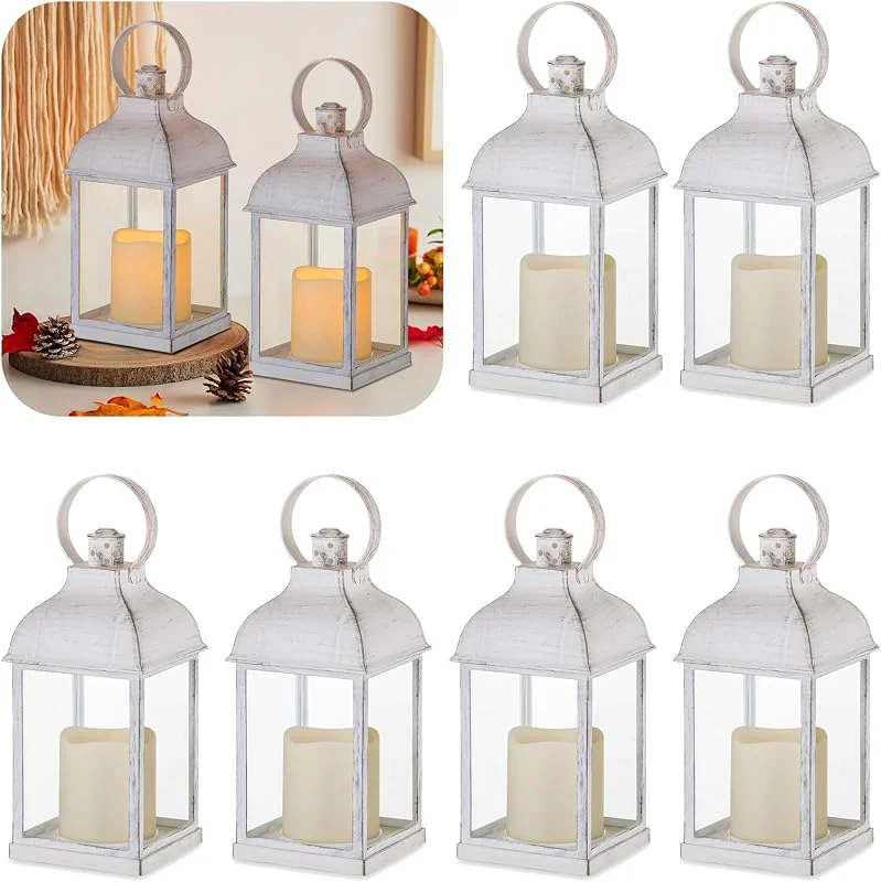 Staymoment Farol con velas LED blancas: juego de 6 farolillos de 22 cm como decoración de mesa, salón, balcón, decoración vintage para bodas, regalos de boda para novios — Cena a la luz de velas