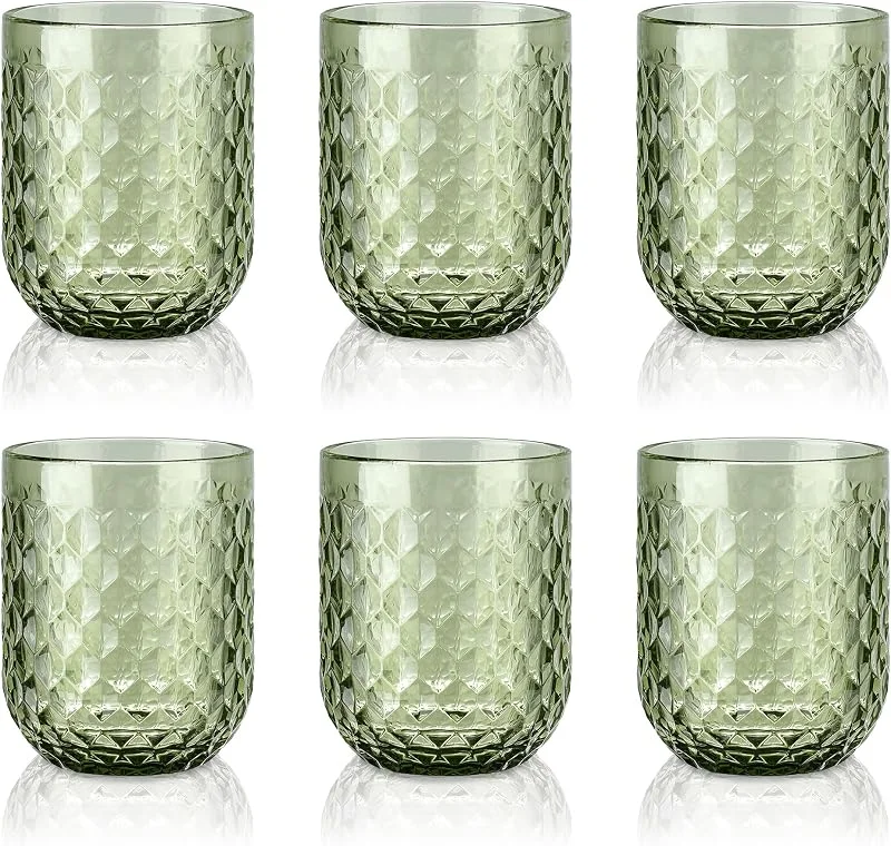 Visita la tienda de Joeyan Joeyan Set de 6 Vasos de Cristal Agua Verde, 200ml Taza de Vidrio Relieve — Vino y mesa festiva
