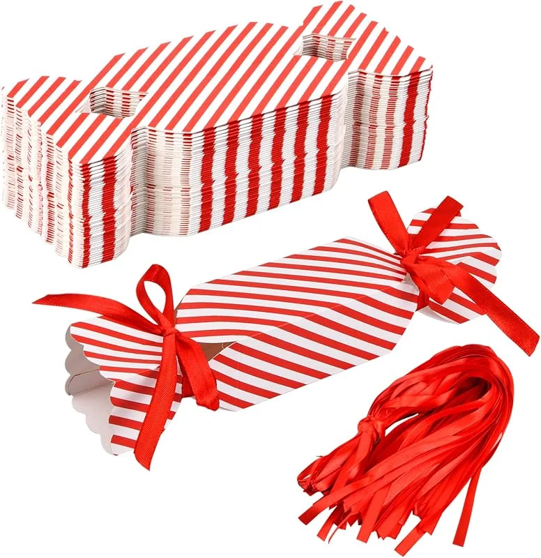 Rapidbok Cajas Regalo, Cajas de dulces de papel, 50 PCS Cajitas Regalo Papel Bolsa de Dulces con Cinta, Caja de Caramelos Carton Rojo, decoración cajas dulces regalo para fiestas. Navidad, boda — Envoltorio regalo
