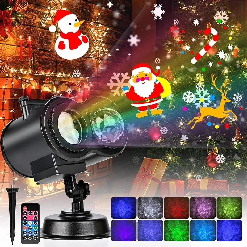 Vankarr Proyector Navidad Exterior y Interior, Decoración Proyector Luces Navidad Exterior Fachada con Control Remoto, 16 Diapositivas de Patrones y 10 Efectos de Olas, Impermeable