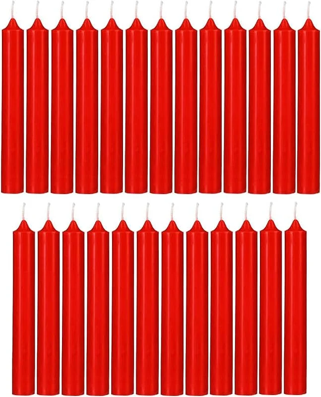 Aromatis Lote 25 Uds Velas Rojas Cirio Cilíndricas Largas 20 cm - Sin Olor - Decoración Mesa y Hogar - Parafina Vegetal - Mecha Algodón — Cena a la luz de velas