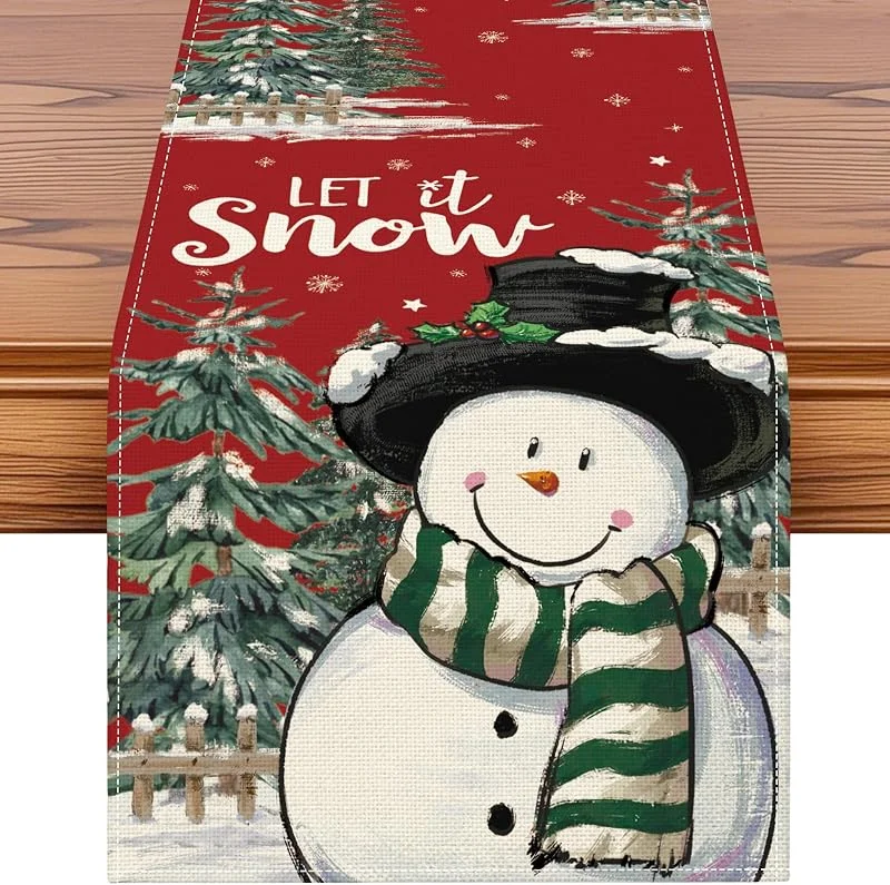 JOTOM Camino de Mesa de Navidad de Muñeco de Nieve Y Arbol Decoración Navideña Fiesta para Comedor Casa Jardín Interior y Exterior，40x240 cm, Rojo — Hogar y cocina