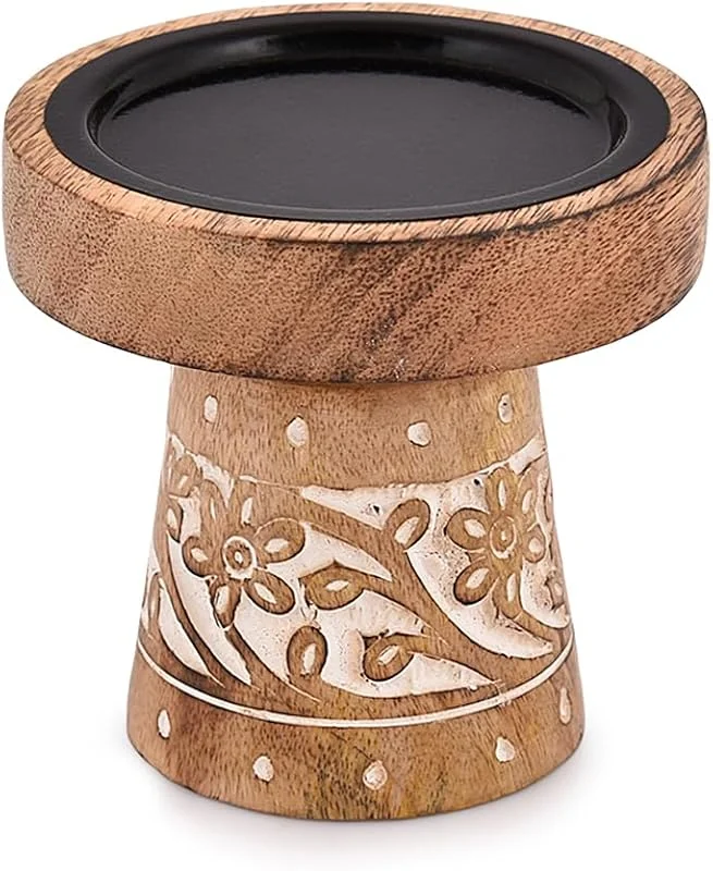 Indus Lifespace Portavelas de madera de mango, candelabros de madera para el hogar, boda, decoración de mesa, centro de mesa (10, 16 cm x 10, 16 cm x 10, 16 cm) — Cena a la luz de velas