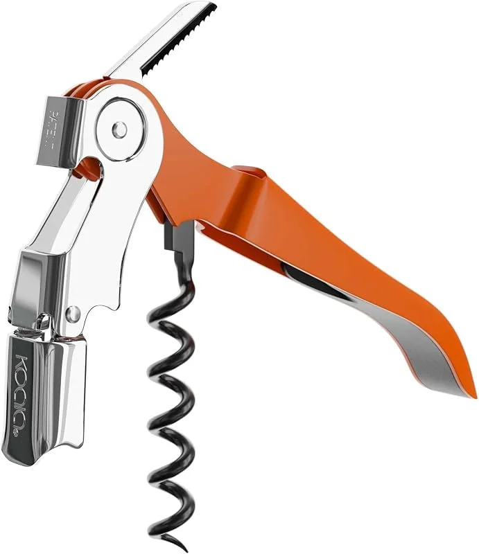 Visita la tienda de Koala Sacacorchos Dos Tiempos Doble Palanca, Espiral Teflón Anti‑desgarro, Acero Inoxidable, Color Naranja — Vino y mesa festiva