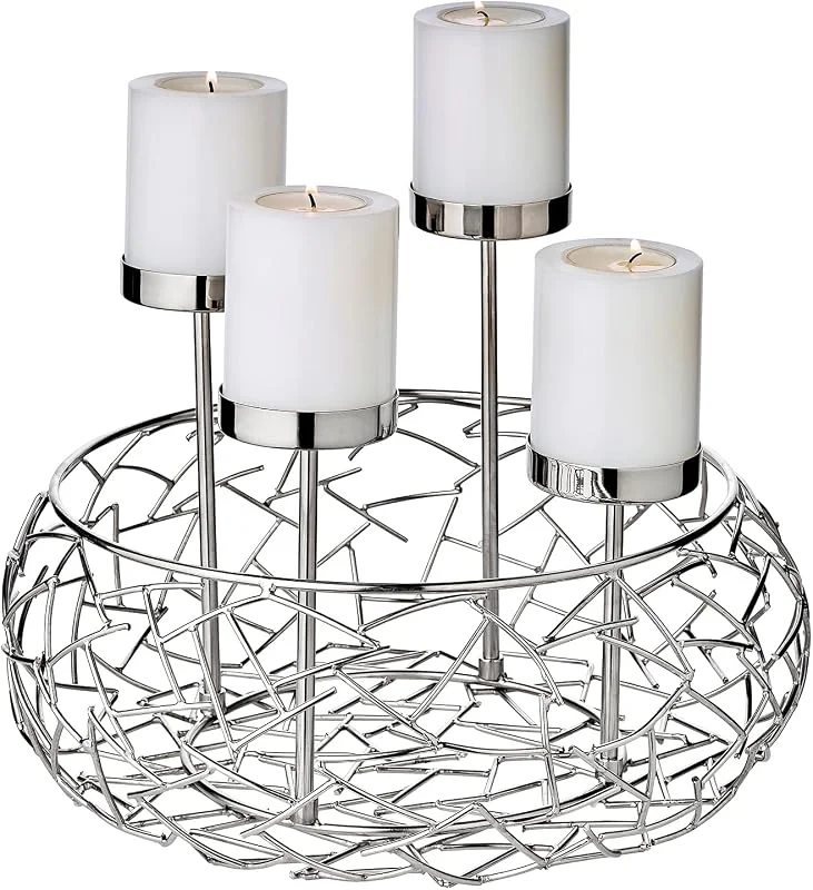 Visita la tienda de EDZARD EDZARD Corona de Adviento Milano Up (Ø 30 cm), acero niquelado brillante — Cena a la luz de velas