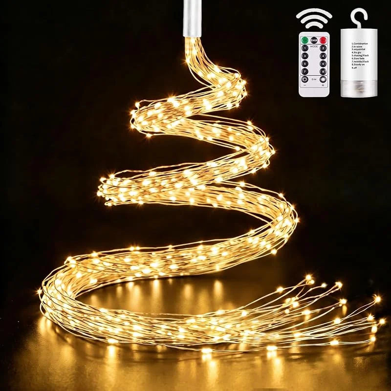 yowin Luces Árbol Navidad Pilas 2M 200 LED Luzes Cascada con Remoto — Luces Navidad