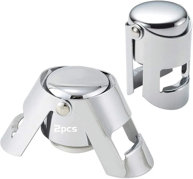 NETUME 2 Tapones de Champán - Tapones de Acero Inoxidable Para Botellas de Vino, Tapón de Botella Vino Espumoso Corcho de Champán, Protector de Vino al Vacío Fizz Keeper Selotella(Plata) — Vino y mesa festiva