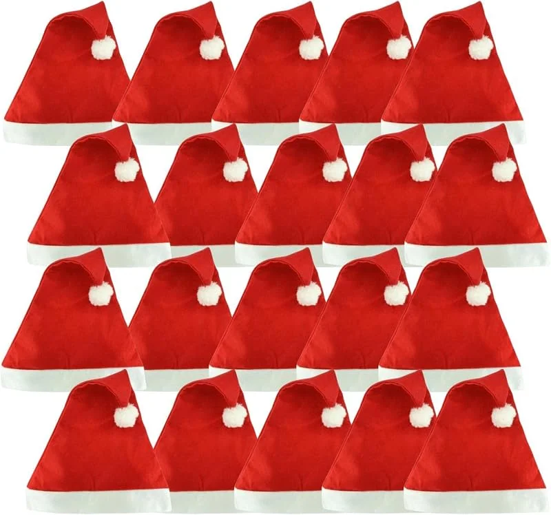 HJYDGJ 20 Gorros de Papá Noel, 28 x 35 cm, Rojo — Ropa Navidad