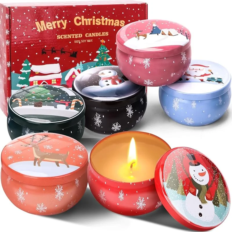 Qizeion Velas Aromáticas de Navidad 6 paquetes, Regalos para mujeres, para Navidad, cumpleaños, día de San Valentín, día de la madre — Cena a la luz de velas
