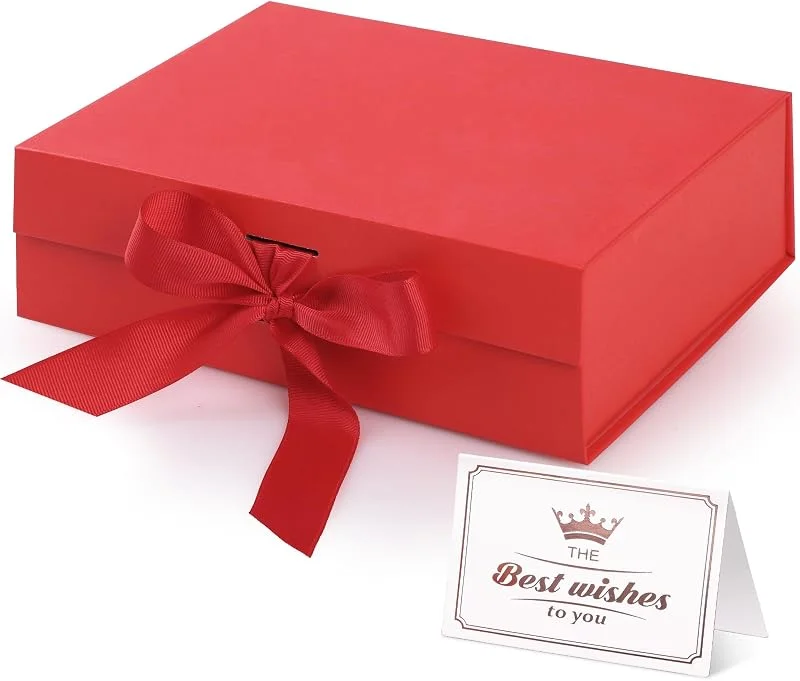 Hianjoo Caja de Regalo 23 * 17 * 7cm, Cajas de Regalo Magnéticas con Tapas y Cinta Cajas Decorativa de Embalaje de Regalo Cajas de Presentación para Regalos Tapas para Embalaje de Regalos, Rojo — Envoltorio regalo