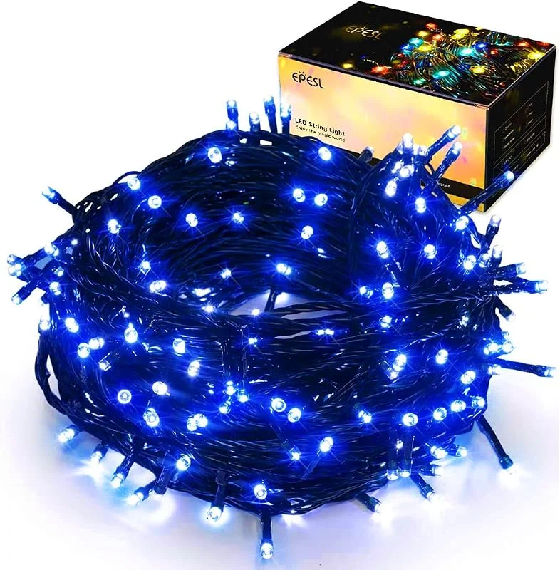 Epesl Guirnalda de Luces 35M 320 LED, Cadena de Luces IP44 Impermeable, 8 Modos de Luz para Navidad, Cumpleaños, Festival, Azul — Luces Navidad