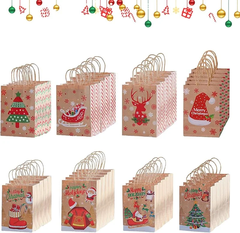Doafoce Bolsas Regalo Navidad 40 Bolsa de Papel Kraft Navideña con Asa Bolsas para Regalo Reutilizable para Navidad Infantil Fiesta, Negocios, Compras Comercio Minorista — Envoltorio regalo