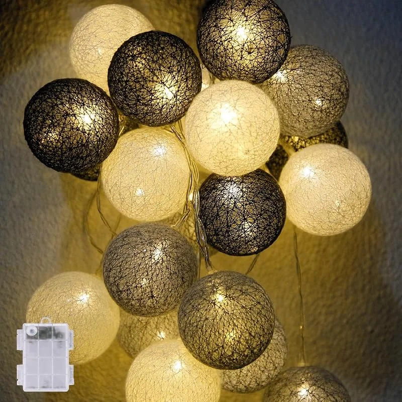 Ciskotu - Guirnalda luminosa de algodón, bolas de 3, 3 m, 20 LED, cadena con enchufe para dormitorio, cortina, fiesta, Navidad, cumpleaños, boda, habitación de bebé, romántica decoración — Cena a la luz de velas