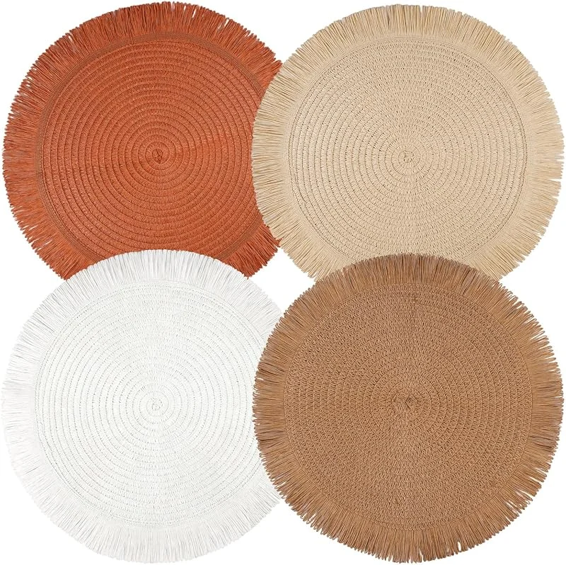 LuminaryLair 4 Piezas Manteles Individuales Redondos Trenzados, 38cm para Navidad, Bodas — Hogar y cocina