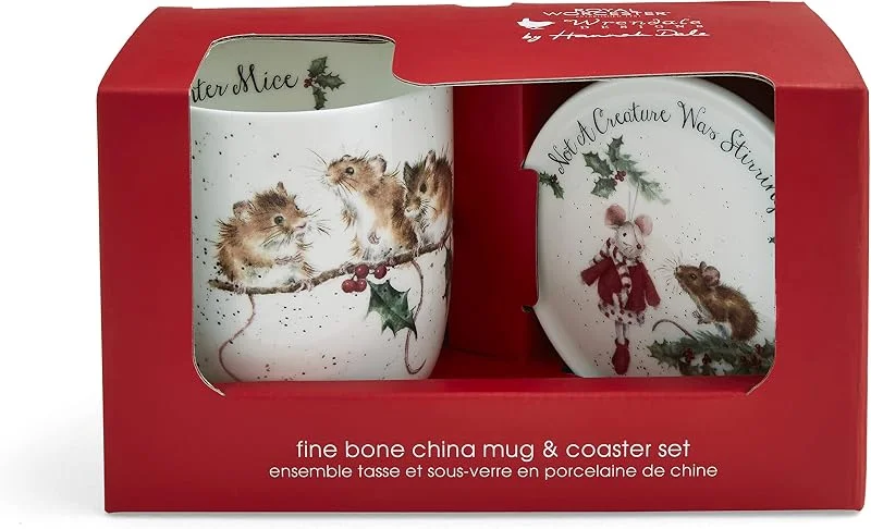 Wrendale Designs - Juego de taza y posavasos Winter Mice — Adviento y mesa